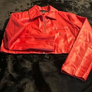 Vibrant Red Faux Leather Jacket